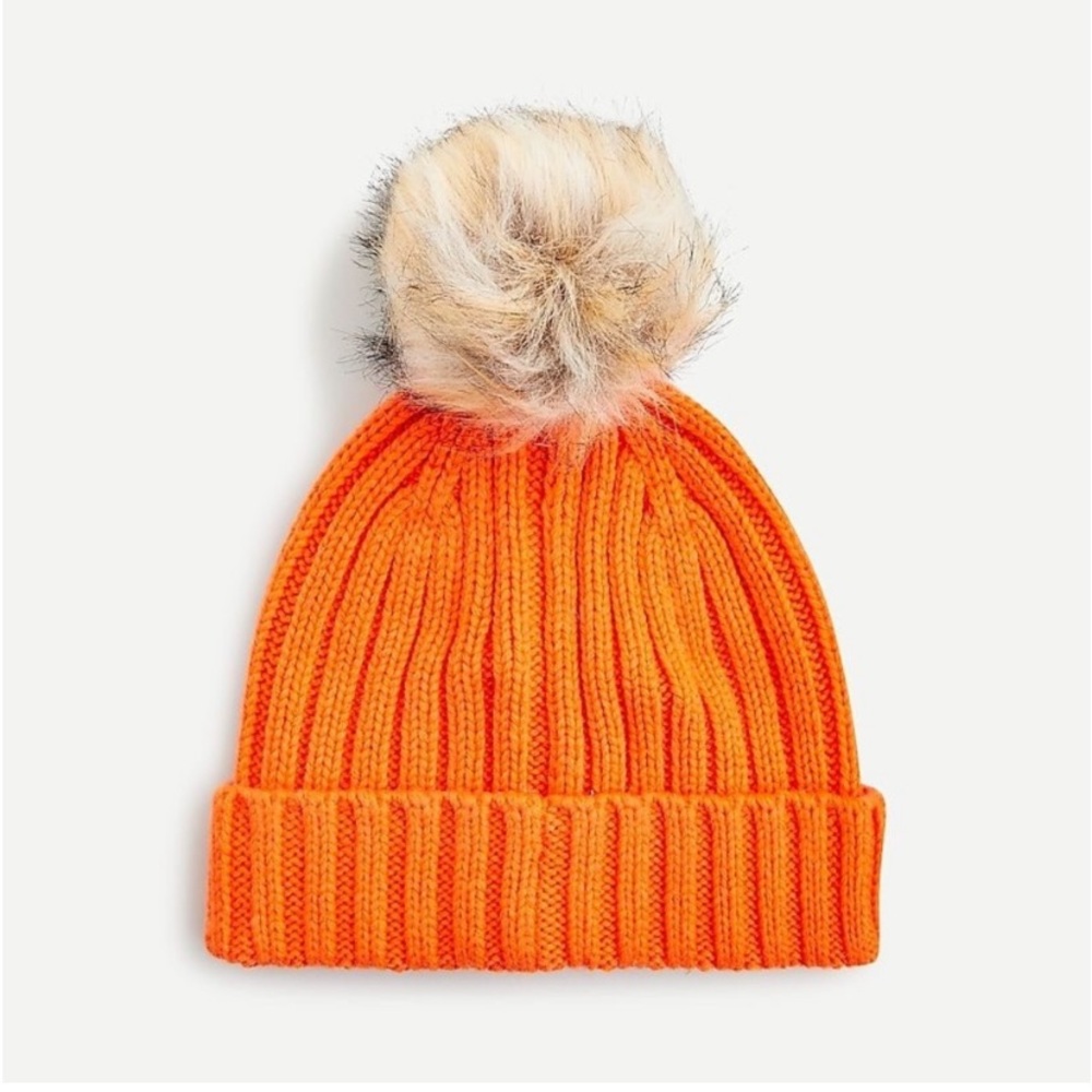 J. Crew NWT Ribbed Beanie with‎ Faux-Fur Pom-Pom